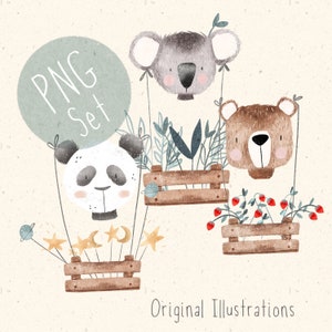 CONJUNTO DE 3 PNG para sublimación Panda Clipart Safari Animal clipart Nuevo bebé png Koala sublimación Bear Clipart recién nacido png paquete comercial