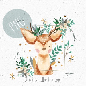 PNG for Sublimation Deer PNG Cute Deer Clipart girl BOHO deer Clipart Commercial Deer Sublimation Floral Deer head png Fawn Clipart woodland
