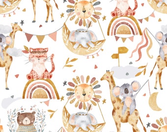 BOHO Baby Seamless Pattern Safari Repeat pattern for fabric Jungle digital paper Scandi seamless Lion sublimation Moon pattern Koala graphic