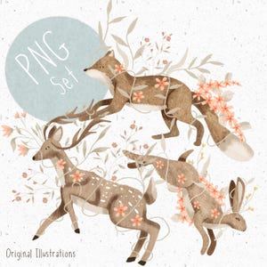Ensemble de 3 fichiers PNG pour sublimation animaux de la forêt PNG vêtement bébé Clipart printemps png ensemble renard Clipart forêt png cerf téléchargement lièvre Clipart