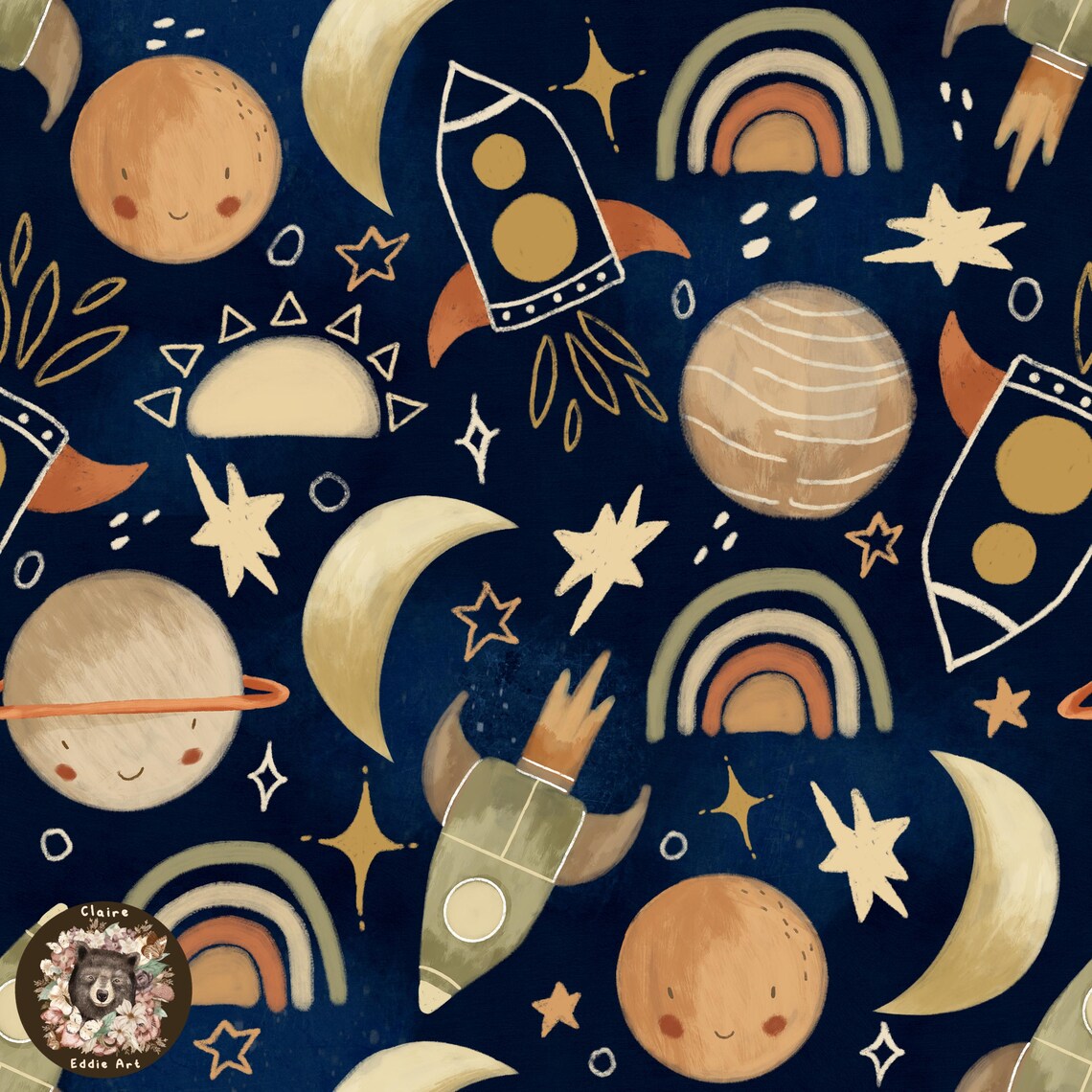 Outer Space Seamless Pattern Spaceman Seamless Digital Paper Moon ...
