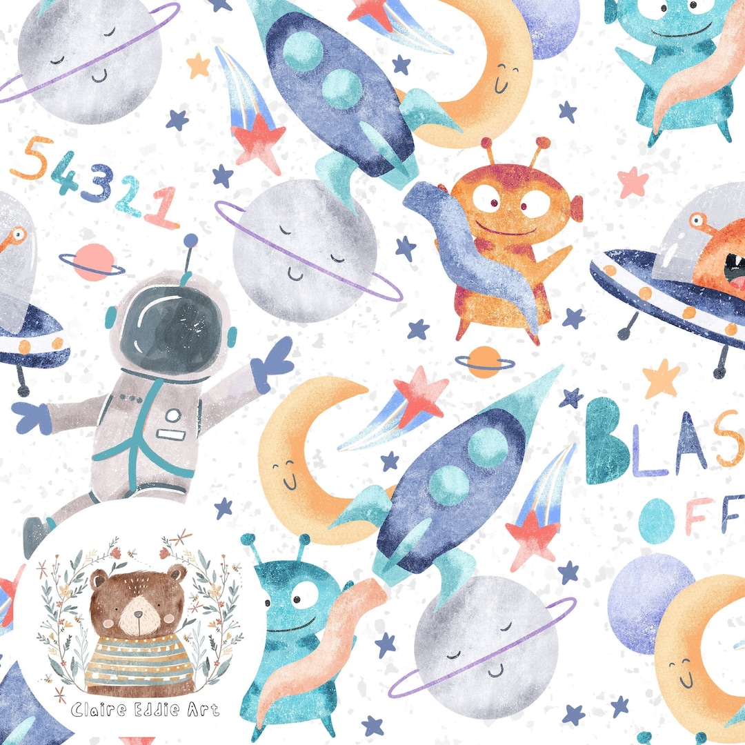 Space Seamless Pattern Astronaut Seamless Digital Paper Rocket Repeat ...