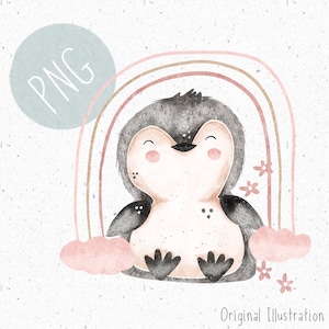 PNG para sublimación Penguin Clipart Baby Girl PNG Girly Clipart Cute Penguin PNG Rainbow Clipart Baby penguin png Es una niña Clipart rosa