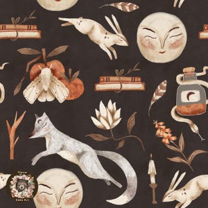 Motif de répétition céleste numérique Cottagecore lune pour tissu motif papillon de nuit sans couture magique motif loup sans couture serpent