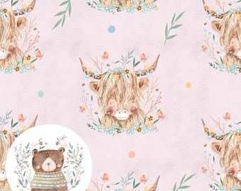 Highland cow Seamless Pattern BOHO seamless floral repeating pattern for fabric design highland cow repeat pattern western seamless cute