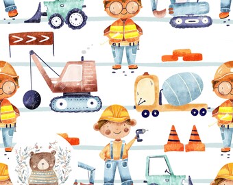 Transport Seamless Pattern Construction vehicle repeat pattern for fabric Digger digital paper seamless Excavator sublimation wrecking ball