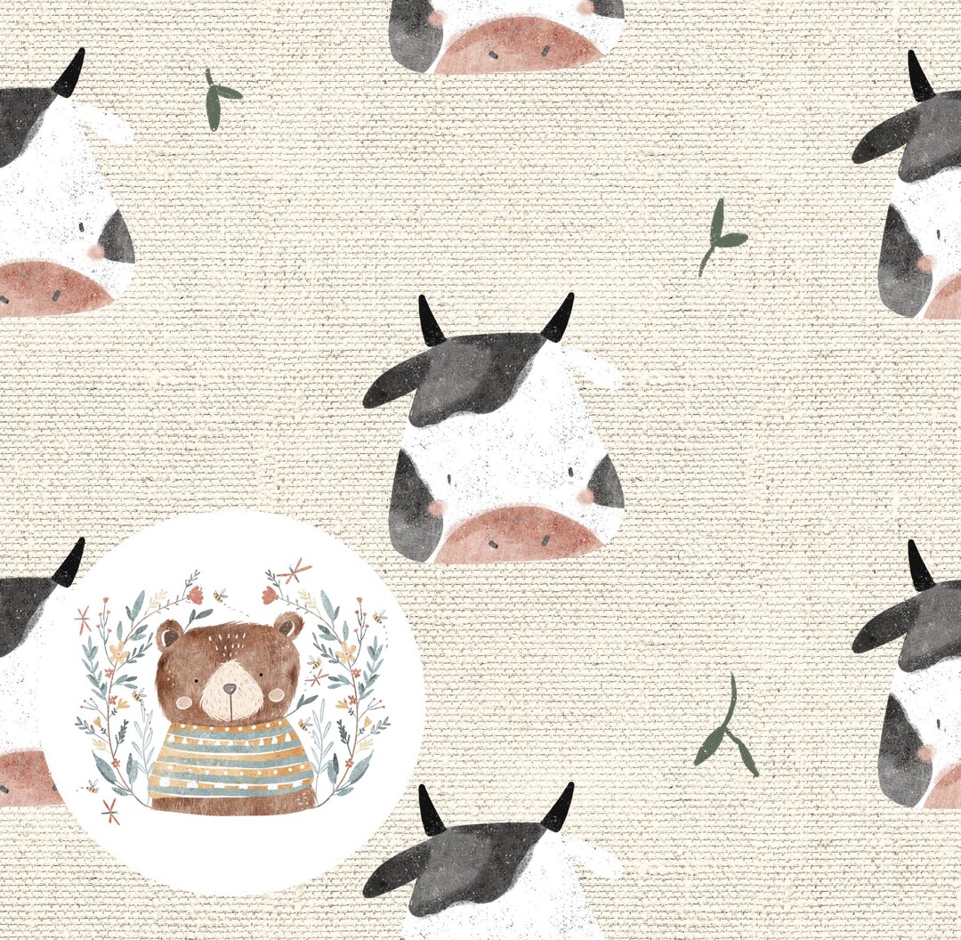 Seamless Pattern Farm Digital Paper Cow Repeat Pattern for Fabric New ...