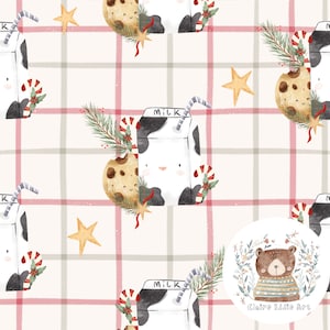 Melk en koekjes naadloos patroon Feestelijk plakboekpapier Geruit patroon voor stof Kerstpyjama naadloos bestand Eerste Kerstontwerp