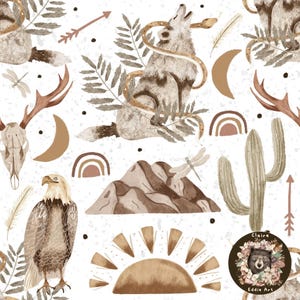 Wüste Nahtlos Wald Rapportmuster für Stoff Wolf digitales Papier Adler Sublimation Bergmuster Kaktus Nahtlos Western-Muster Sonne