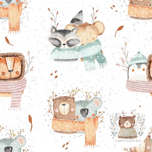 Modello senza cuciture animali invernali Carta digitale senza cuciture autunno Carta per album autunnali senza cuciture Motivo ripetuto con animali carini per tessuto Modello per bambini