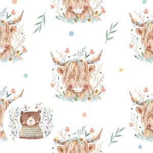 Modèle sans couture vache Highland papier numérique sans couture vache Highland Répétez le motif pour le modèle sans couture de vache de tissu pour le fichier sans couture de ferme de fille