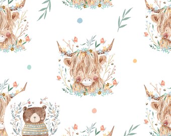 Seamless Pattern Highland cow Seamless Digital Paper Highland Cow Repeat Pattern for fabric cow seamless pattern for girl farm seamless file