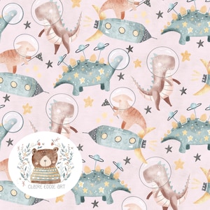 Pink Dinosaur Seamless Pattern Space Digital Paper seamless Pink repeating pattern for fabric design Girl Dinosaur print girl space pattern