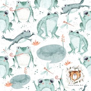 Muster-Frosch-nahtlose digitales Papier-Frosch-Sammelalbum-Papier-Wiederholungs-Muster für Stoff Frosch auf Seerosenblatt nahtlose Datei für Kinderkleidung