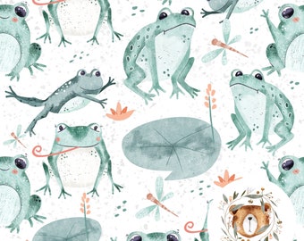 Seamless Pattern Frog Seamless Digital Paper Frog Scrapbook Paper Repeat Pattern for fabric Frog on lilly pad seamless file for kid clothes