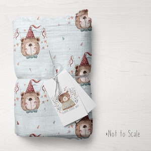 Padrão de urso de aniversário sem costura para 1º aniversário, urso de papel digital, scrapbook, padrão de urso de papel repetido para tecido, arquivo de repetição comercial