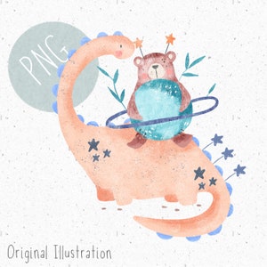 PNG for Sublimation Dinosaur Clipart Space PNG Planets Clipart Cute Dino download Bear Clipart Stars PNG Space sublimation Woodland graphic