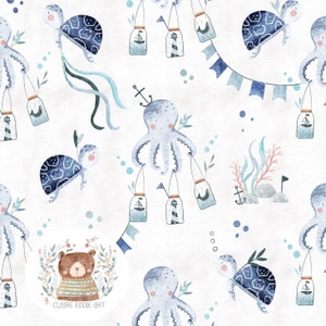 Nautical Seamless Pattern, Octopus Seamless Digital Paper, Nautical Scrapbook Paper, Nautical Repeat Pattern for fabric, Underwater Digital