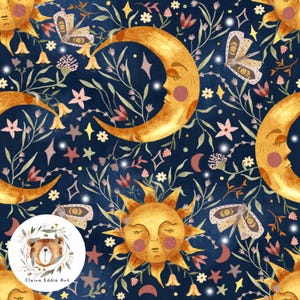 Moon & Sun seamless pattern Astrology digital paper Celestial repeat pattern for fabric Tarot seamless BOHO fabric Hippie seamless space