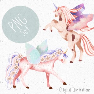 2 PNGs for sublimation Unicorn Clipart Bundle Fairytale PNG Set Pastel Unicorn Clipart Fantasy animals PNG Girl Clipart Commercial use