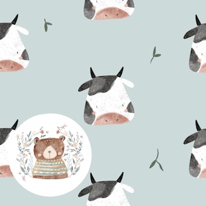Mucca senza cuciture Modello di carta digitale senza cuciture per album di ritagli Mucca di carta Ripeti modello per tessuto Modello di animali da fattoria per abbigliamento per bambini