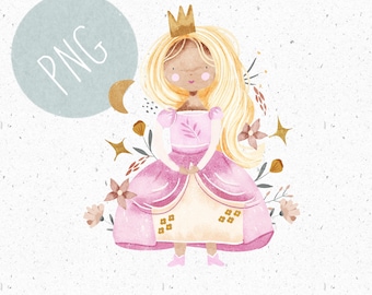 Princesse PNG pour sublimation Clipart de conte de fées pour filles Petite fille princesse PNG à télécharger gratuitement Reine des cliparts princesse de conte de fées bébé graphique