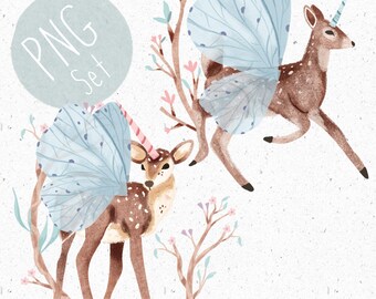 2 PNGs for Sublimation Woodland PNG set Forest Clipart Kid Clothing Deer png Fairy Clipart Cute Deer png Fantasy Clipart Whimsical png fawn