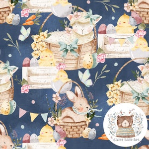 EXCLUSIVE COLOURWAY Osterhase Muster Wald Frühling Muster für Stoff Baby Küken nahtlose Muster Osterei Stoff Design Navy