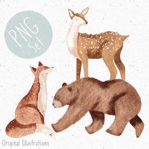3 PNG forestiers pour sublimation renard PNG forêt Clipart enfant vêtements ours png cerf Clipart animaux mignons png ensemble bébé animal Clipart faon