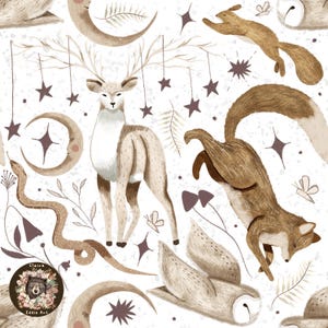 Bois, motif transparent, hibou, papier numérique, motif cerf, forêt, motif répété, pour, tissu, renard, modèle, serpent, sans couture, lune, motifs animaux