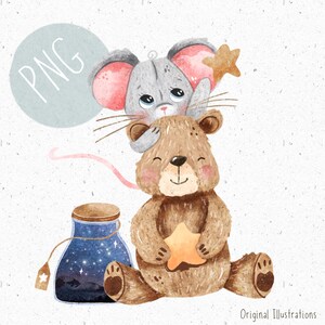 PNG for Sublimation Woodland PNG Kids Clothing Brown Bear Clipart Cute mouse PNG New Baby Sublimation Space Download stars clipart forest