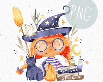 Cute Witch Clipart Children’s Halloween Clipart Witch PNG Halloween download Girls Clipart Little Witch PNG Fall Clipart Spooky PNG Kids