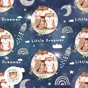 Woodland Seamless Pattern Baby Owl repeat pattern for fabric Owl seamless file Moon Seamless pattern Stars digital paper Space Sublimation