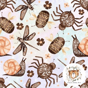 Insect Seamless Pattern Pastel Repeat Pattern for fabric Girls insect design Bumblebee Seamless Nature pattern Outdoors seamless Cute Spider