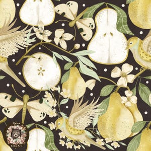 Motivo senza soluzione di continuità a forma di pera Ripeti il motivo per tessuto Carta digitale a forma di frutta estiva Colibrì senza soluzione di continuità Motivo alimentare Floreale a forma di libellula senza soluzione di continuità