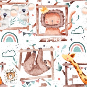 Seamless Pattern Lion Digital Paper Jungle Scrapbook Paper Sloth Repeat Pattern for fabric Koala Seamless Giraffe pattern Safari seamless