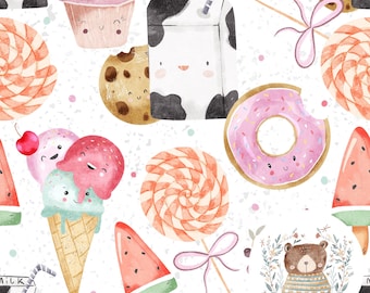 Sweet Seamless Pattern Candy Repeat pattern for fabric Ice-cream digital paper Cupcake seamless design Doughnut sublimation food pattern