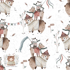 Seamless Pattern Woodland Ripeti il modello per il tessuto Autunno Seamless file Simpatici animali autunnali Sublimazione Modello fulvo Bambini Autunno senza soluzione di continuità