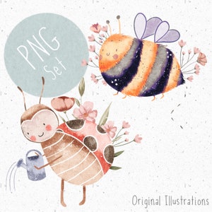 2 PNG per sublimazione Insetto Clipart Set Cute Bug PNG Ragazze Clipart Coccinella PNG Bumblebee Clipart Ape sublimazione Coccinella PNG Arte dell'insetto