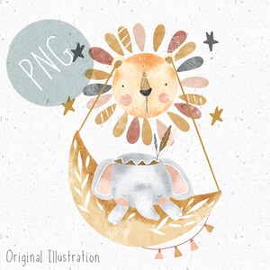 PNG für Sublimation Safari PNG Baby Kleidung Niedlicher Löwe png Space Clipart Elefant PNG Boho Safari png für Wärmetransfers new baby Png Scandi