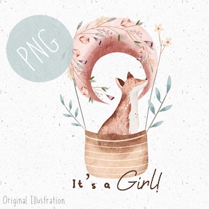 Het is een meisje PNG voor sublimatie Schattige vos Clipart Maan PNG Baby meisje Clipart Pasgeboren Download nieuwe baby Clipart Baby shower png gender reveal