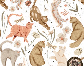 Modello senza cuciture con gatto carino Modello ripetuto con gatto soriano per design di gatti in tessuto Tema gatto senza cuciture Modello gattino Animale domestico senza cuciture Modello floreale