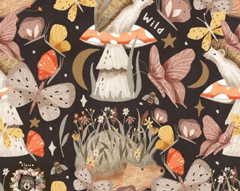 Hedgehog Seamless file Mushroom Repeat pattern for fabric Woodland Seamless Cute forest animals Sublimation Butterfly pattern Girls seamless