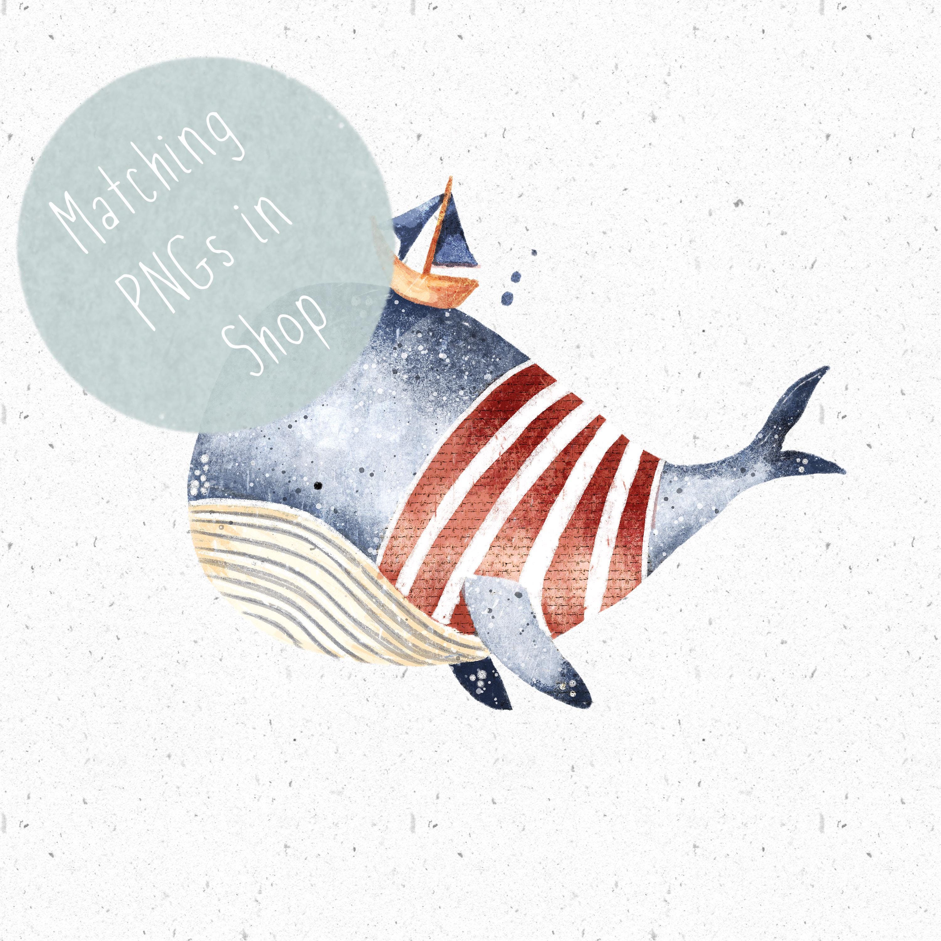 Sailor Seamless Pattern Whale Digital Paper Nautical Theme Repeat ...