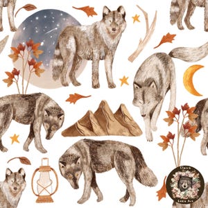 Wolf Seamless Woodland repeat pattern for fabric Wolf pack digital paper wolves sublimation Mountain pattern Fall Seamless Forest pattern