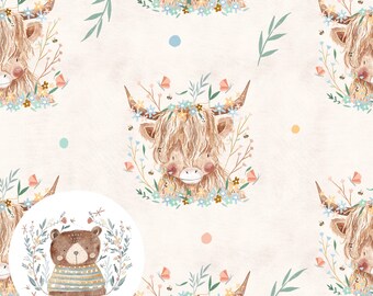 Seamless Pattern Highland cow Seamless newborn fabric design for girls Floral pattern for commercial use Cowgirl pattern Western Seamless