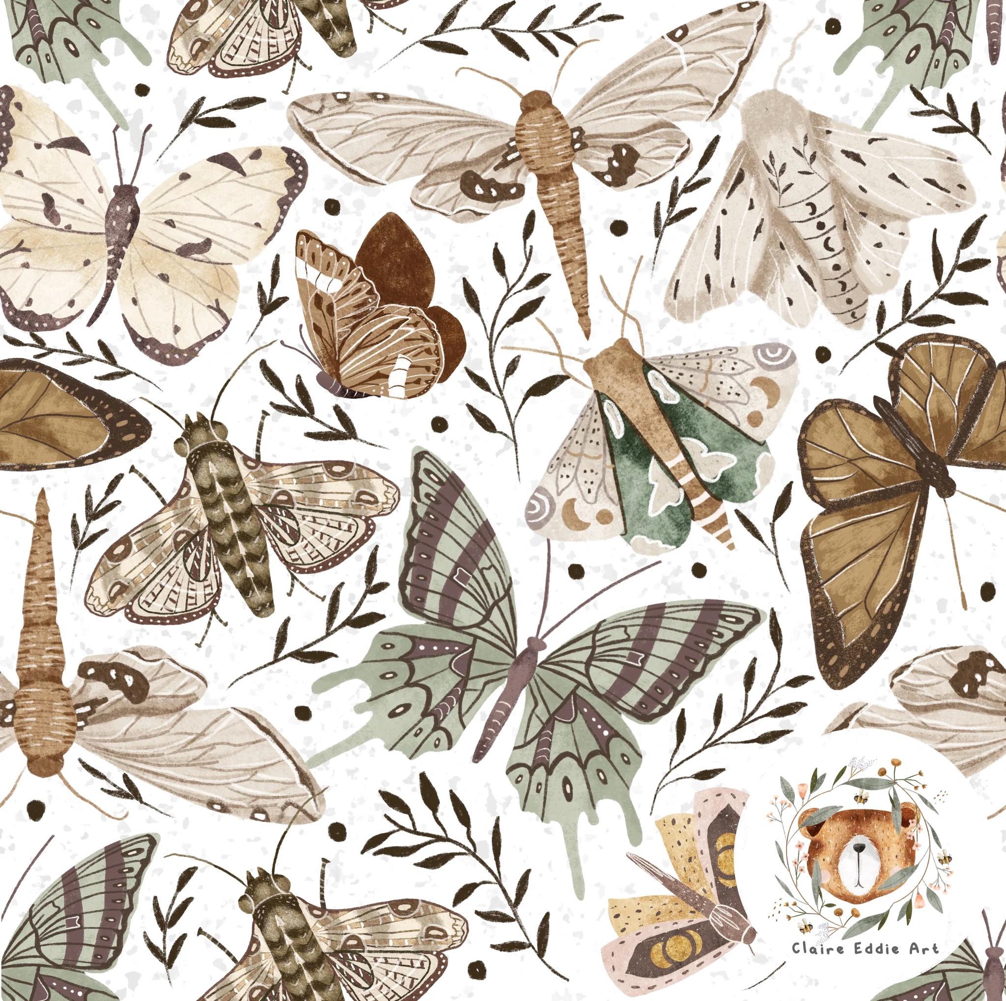 Seamless Butterfly Repeat Pattern for Fabric Insect Digital Paper Moth ...
