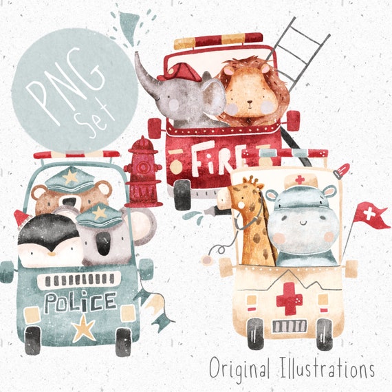 Set of 3 PNGs for Sublimation Emergency Service Clipart Fireman PNG Police Clipart Ambulance PNG Rescue Team Sublimation Doctor Download
