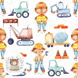 Costruzione di veicoli Seamless Pattern Boy Trasporto ripetere il modello per tessuto File senza giunture del costruttore Modello di betoniera Baby Boy Seamless