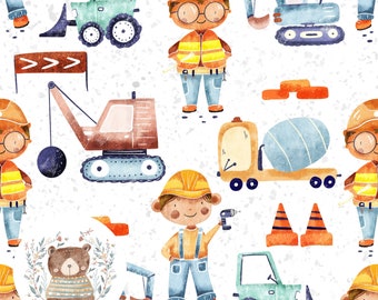 Construction Vehicle Seamless Pattern Boy Transport repeat pattern for fabric Builder seamless file Cement Mixer Pattern Baby Boy Seamless